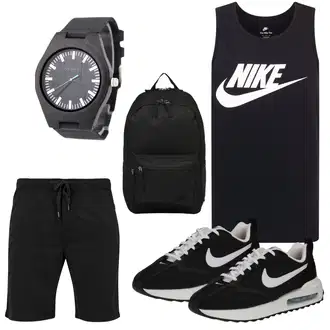 90er Outfit mit Schwarz/Dunkelblau Bluse Große Größe/Tunika/Shirt & Top Große Größe/Sport-Tanktop/Tank Top/Graphics T-Shirt/Muskelshirt Nike Sportswear "Sport Outfit"Look: Boyfriend, Rad, 90er, Rap, Skater, Hip Hop, Schön, Sportlich
