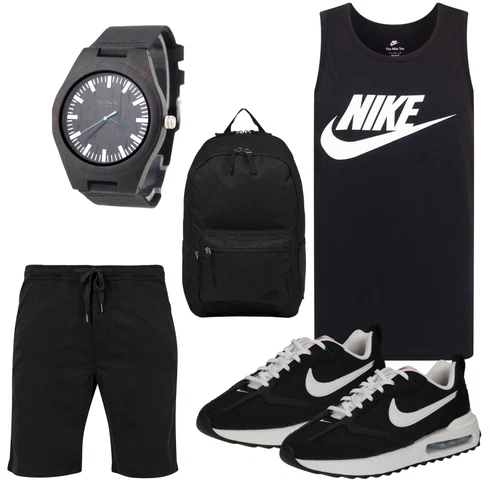 Schwarz/Dunkelblau Bluse Große Größe/Tunika/Shirt & Top Große Größe/Sport-Tanktop/Tank Top/Graphics T-Shirt/Muskelshirt Nike Sportswear kombinieren mit Grau Uhr