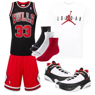 Outfit mit Rot/Dunkelrot Kurze Hose/Bermuda/Baggy Short/Mesh Short/Hemd Mitchell & Ness "Sport Outfit"