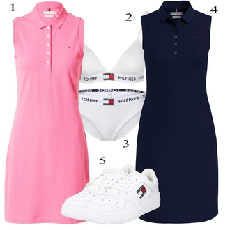 Výstřih na ramena Outfit s Růžová Šaty Bez Rukávů/Šaty Na Ramínko/Šaty s výstřihem/Žerzejové Šaty/Šaty Móda Pro Plnoštíhlou Tommy Hilfiger "Outfit na léto"