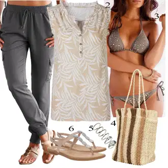 Glamurozno Z bleščicami outfit mit Svetlo modra/Bela/Rumena/Rjava/Bež T-pašček-Sandal/Sandali s Paščkom/Pletena Sandala/Sandal Z bleščicami Rieker "popolna oblačila"Look: Glamurozno, Boho
