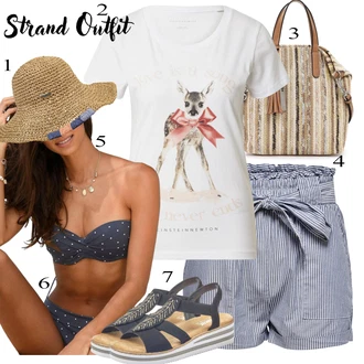 Outfit s Modrá/Tmavě modrá Plavky Balconette/Bandeau vršek bikin/Bandeau Bikin/Push-up vršek bikin/Plavky bandeau/Balconette-bikini Lascana, Tmavě modrá Plavky Tankiny vrchní díl/Dlouhé Plavky/Plavecký šortky/Bikiny kalhotky/Bikini Crop Top Lascana "Letní vzhled pro módní ženy"