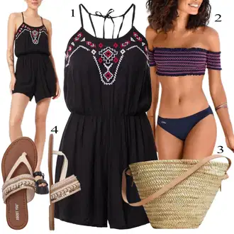 Outfit sa Crna/Bež/Tamnocrvena/Crvena Kombinezon About You "Ljetni outfiti"