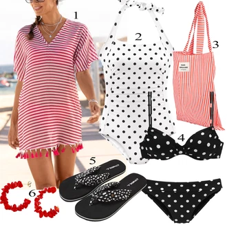 Outfit s Černá/Hnědá/Růžová Bikinové plavky s vycpávkami/Push-up bikini/Vintage Bikiny/Balconette-bikini/Bandeau Bikin/S Kosticemi Lascana "Pestrý letní outfit"