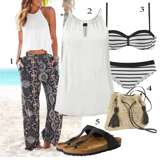 Gizeh Outfit sa Crna/Bež Sandala s vratilom/Ljetna Cipela/Sandala Udobna/Sandala s T Remenom/Dianette Sandala Birkenstock "Ljetni outfiti"