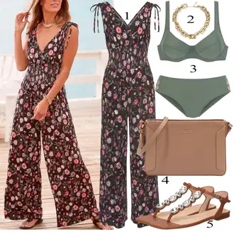 Outfit sa Crvena/Ljubičasta/Pink/Smeđa Kombinezon i hlače s naramenicama/Kombinezon širokih nogavica/Ljetni kombinezon/Vjenčanje kombinezon/Svečani kombinezon Lascana "Ljetni outfiti"