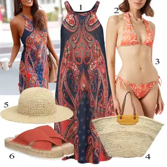za srednje godine Outfit sa Plava/Crvena Briddle Haljina/francuska haljina/Barock Haljina/Haljina S Printom Lascana "Ljetni outfiti"Look: Western, Hippie, Boho, Etno, za srednje godine, Traditional, Ekstravagantno