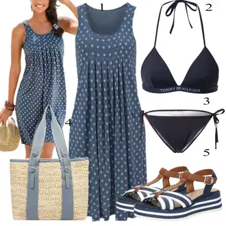 Majka mladenke Outfit sa Plava/Siva/Tamnoplava Haljina s Džepom/Haljina na točkice/Dimljena Haljina/Pamučna Haljina/Ljetna Haljina BEACH TIME "Ljetni outfiti"