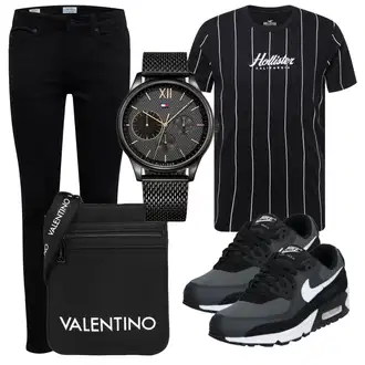 Elegant Outfit mit Schwarz Low Rise Jean/Push up Jeans/Regular-Fit Jeans/Lederjacke/Slim Fit Jeans/Leder Schuhe/Thermojeans/Winterjacke Only & Sons "Street Style Outfit"Look: Uni, Lack, Classic, Coole, Elegant, Premium, Schlichte