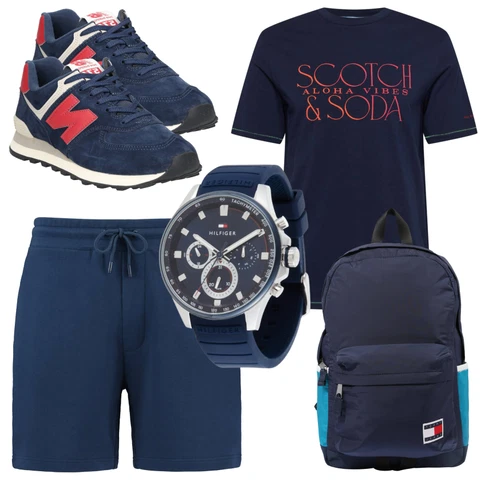 Hemd SCOTCH & SODA kombinieren mit Blau/Dunkelblau Sweatshorts/Bermuda/Musselin Shorts/Kurze Hose/Baggy Short Shiwi