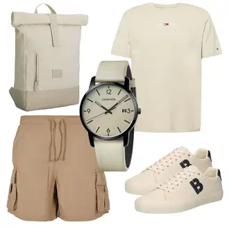 Knielang Outfit mit Beige/Braun/Khaki Cargo Short/Musselin Shorts Urban Classics "Street Style Outfit"