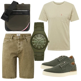 Knielang Outfit mit Dunkelgrün/Khaki/Grün Bermuda/Jeans Short/Musselin Shorts/Kurze Hose trapp "Street Style Outfit"