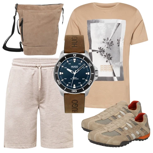 Beige/Braun/Lila/Khaki Hemd SweatShorts/Musselin Shorts/Leinen-short/Bermuda about you x kevin trapp kombinieren