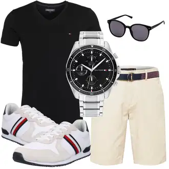 Sommer Outfits Große Größen mit Schwarz T-Shirt/Große Größe Tommy Hilfiger, Rosa/Beige/Blau Unkategorisiert Tommy Hilfiger "Stylische Sommerlaune"