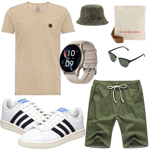 Stoff Dunkelgrün/Khaki Leinen-short/Kurze Hose/Baggy Short/Chino Shorts/Musselin Shorts/Bermuda/Cargo Short JustSun kombinieren