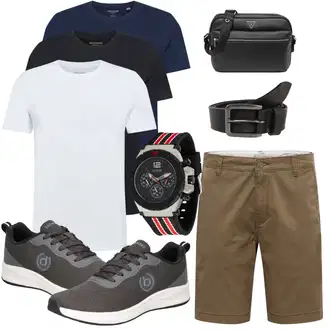 30er Jahre Outfit mit Blau/Weiß/Dunkelblau Funktions T-Shirt/Kurzarm T-Shirt/Laufschuhe für Männer/Shirt-Set/Shirt/Sport-T-Shirt/Ausgefallenes T-shirt/Klassische Länge Jack & Jones "Stylische Sommerlaune"Look: Uni, Old Money, Maritim, Unisex, 30er Jahre