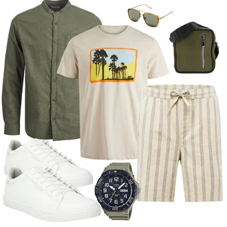 Sommer Outfits Hochzeit mit Weiß/Creme Schmaler Sneaker/Sneaker Low/Leder Sneaker Jack & Jones "Stylische Sommerlaune"Look: Hochzeit, Pop Konzert, Beerdigung, Abendessen, Schule, Bayram, Rave