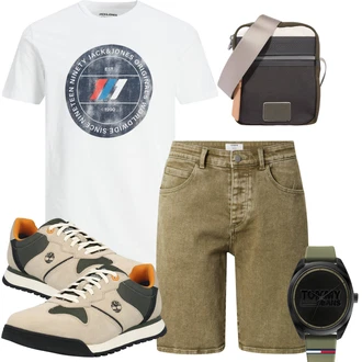 20er Jahre Outfit mit Dunkelgrün/Khaki/Grün Bermuda/Jeans Short/Musselin Shorts/Kurze Hose trapp "Stylische Sommerlaune"Look: Rap, Skater, Uni, Western, Unisex, Vintage, Löwe, 20er Jahre