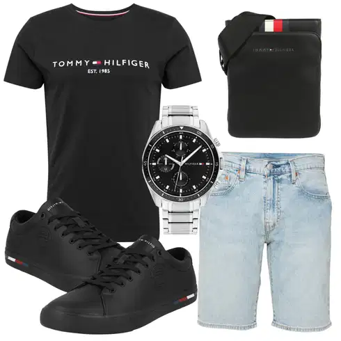 Schwarz/Braun Bluse Große Größe/Shirt & Top Große Größe/Ausgefallenes T-shirt/Funktions T-Shirt/Shirt/Kurzarm T-Shirt/T-Shirt Training Tommy Hilfiger kombinieren mit Schwarz/Silber/Gelb/Grün ArmbandUhr/KettenUhr/Smartwatch Tommy Hilfiger
