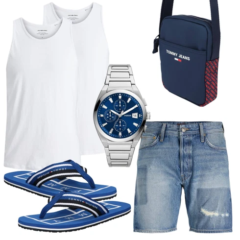 Grau/Creme/Weiß/Dunkelblau Graphics T-Shirt/Top Ärmelloses Shirt/Cropped Tank Top/Herrenschuhe/Kurzes Oberteil/Sport-TankTop/Klassische Länge Jack & Jones kombinieren