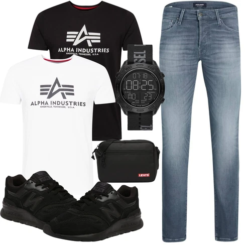 Basic Weiß/Rot/Schwarz Funktions T-Shirt/Shirt-Set/T-Shirt Training/Kurzarm T-Shirt/T-Shirt Mit Print/Print Shirt/Umstands T-Shirt Alpha Industries kombinieren