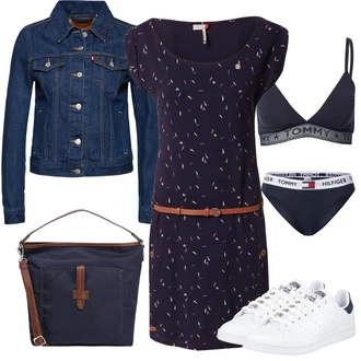 Stan Smith Outfit s Modrá/Světle modrá/Krémová/Tmavě modrá/Bílá Úzká teniska/Kožené tenisky/Nízká Teniska/Vintage teniska Adidas Originals "Denní Outfit"