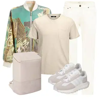 Mit Absatz Outfit mit Beige/Creme/Grau/Weiß Sneaker Low/Sommer Sneaker/Vintage Sneaker/Chunky Sneaker/Teddy Sneaker Adidas Originals "Alltagsoutfit"