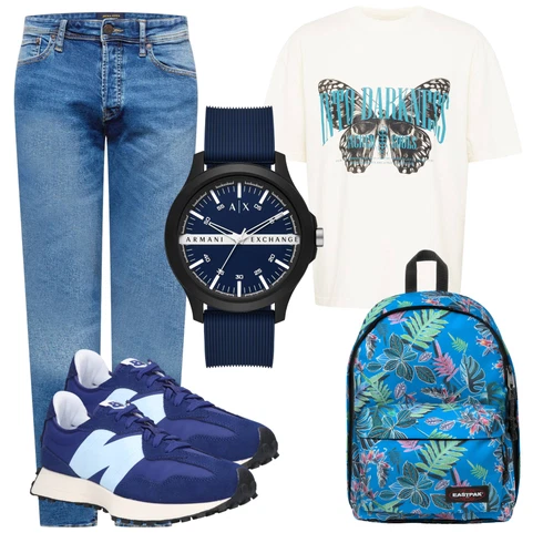 Schwarz Uhr Armani Exchange kombinieren mit Blau/Hellblau Girlfriend Jeans/Dad Jeans/Boyfriend Jean/Straight Leg Jean/Tapered-Jeans/Vintage Jeans/Regular-Fit Jeans/Slim Fit Jeans/Mom Jean Jack & Jones