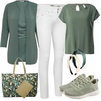Outfit s Tyrkysový/Zelená/Khaki Pletenina veľkej veľkosti/Tunika/Kabát/Kalhoty Veľké Veľkosti Only "Podzimní výrazný vzhled"