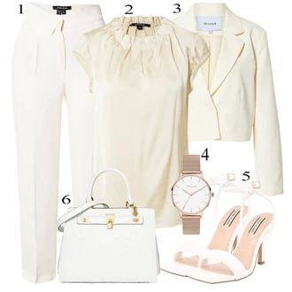 Outfit s Bílá/Béžová/Khaki/Krémová Kalhoty s nášivkou uprostřed/Kalhoty s Vysokým Pasem/Mušelínové kalhoty/Kalhoty se Štěrbinou/3/4 Kalhoty/Obleková Kalhoty/Rovná Kalhoty/Capri kalhoty/Mrkvová Kalhoty Karen Millen "Obchodní Outfit"