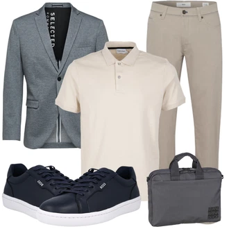 Business Outfits mit Grau Poloshirt/Jeans Calvin Klein "Büro Outfit"