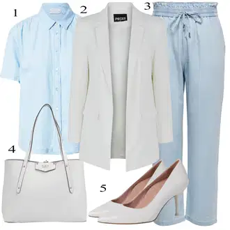 Outfity pro práci s Modrá/Bílá Móda Pro Plnoštíhlou Halenka a Tunika Tom Tailor "Obchodní Outfit"