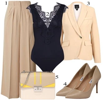 Elegantan Outfit sa Smeđa/Bež/Kaki Široka Hlača/Marlene Hlača/Hlače S Naborom Leger by Lena Gercke "Biznis outfiti"Look: Šik, Elegantan