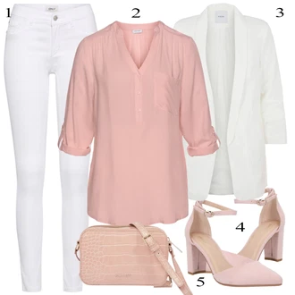Denim/Traper Outfit sa Bijela/Smeđa/Crna Hlača Velika Veličina/Bluza i Tunika Only "Biznis outfiti"