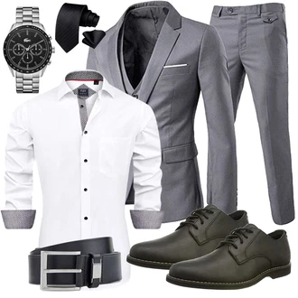 Outfit mit Grau/Dunkelgrau/Hellgrau Hosenanzug YOUTHUP "Business Outfit"