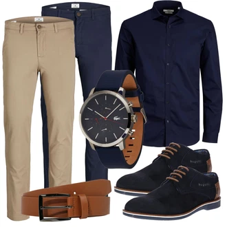 Outfit mit DunkelBlau/Blau Business Hemd/Businesshemd/Hemdbluse Jack & Jones "Business Outfit"