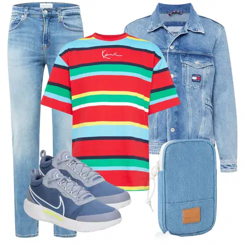 Rot Casual T-Shirt Karl Kani kombinieren mit Türkis Jeansjacke Tommy Jeans