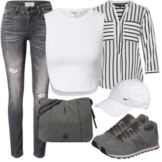 Kůže Outfit s Bílá/Krémová Tílko s ořezem/Krátký Top/Tričko s grafikou/Halenka Bez Rukávů Leger by Lena Gercke "Cool pro volný čas"