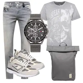 Outfit mit Hellgrau/Grau/Dunkelgrau Bluse Große Größe/Shirt & Top Große Größe Key Largo "Cooles Alltagsoutfit"