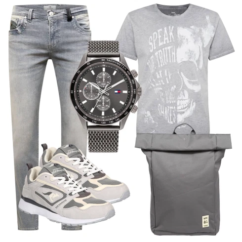 Hellgrau/Grau/Dunkelgrau Bluse Große Größe/Shirt & Top Große Größe Key Largo kombinieren mit Grau Rucksack