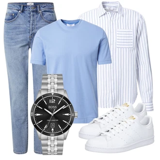 Outfit mit HellBlau/Blau Mom Jean/High Waist Jeans/Girlfriend Jeans/Dad Jeans/Tapered-Jeans/Boyfriend Jean/Cropped Jeans/Vintage Jeans/Jeans mit Schlitz/Winterjacke DAN FOX APPAREL "Cooles Alltagsoutfit"