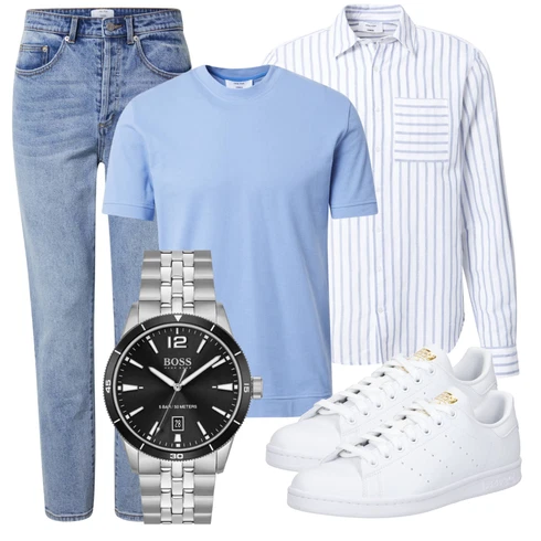 Schwarz Uhr boss black kombinieren mit Hellblau/Blau Mom Jean/High Waist Jeans/Girlfriend Jeans/Dad Jeans/Tapered-Jeans/Boyfriend Jean/Cropped Jeans/Vintage Jeans/Jeans mit Schlitz/Winterjacke DAN FOX APPAREL