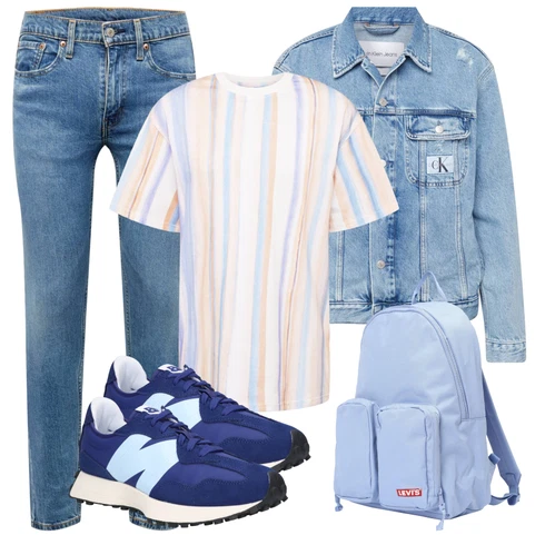 Rosa/Beige/Blau Casual T-Shirt Karl Kani kombinieren mit Jeansjacke Calvin Klein Jeans