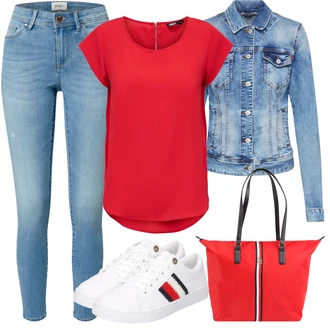 Outfit s Červená Tričko & Top Móda Pro Plnoštíhlé/Halenka Móda Pro Plnoštíhlou/Halenka a Tunika Tunika Only "Skvělý podzimní Outfit"