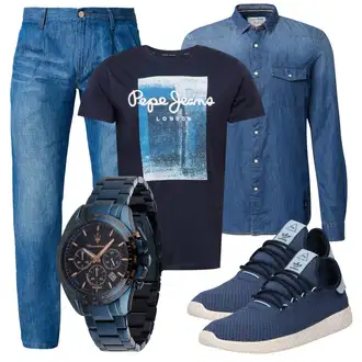 Outfit mit Türkis Jeanshemd/Hemdoberteil Tom Tailor Denim "Cooles Herbst Outfit"