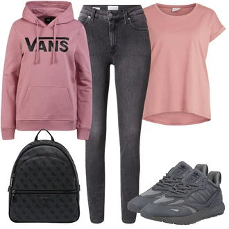 Outfit s Béžová Dlouhé Šaty/Dlouhá tylová sukně/Dlouhý Zimní Kabát/Mikina/Teplák/Bunda s Kapucí Vans "Skvělý podzimní Outfit"