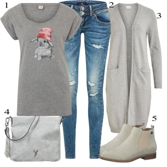Outfit s Modrá/Tmavě modrá/Světle modrá Džíny s Dírou/Patchworkové Džíny/Kožená Pánská Bund LTB "Podzimní Outfit"
