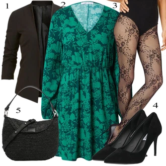 Outfit s Zelená/Tmavě zelená/Tyrkysový Šaty Niki/Tunikové šaty/Šaty S Kosticí/Šaty na Podzim/Zimní šaty s dlouhým rukávem/Halenkové Šaty/Šaty s dlouhým rukávem/Šaty S Potiskem About You "Podzimní Outfit"