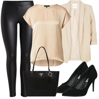 Lesk Outfit s Černá Legíny Formovaná Legína/Legíny Kožený Vzhled/Vinylový Legín/Latexové Legíny/Kožený Legíny/Neprůhledný Legíny Pieces "Elegantní Podzimní Outfit"