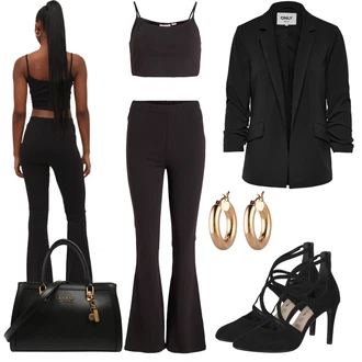 Outfit s Černá Dlouhé Šaty/Dlouhé Kardigany/Taška Přes Rameno/Doplňek/Dlouhá tylová sukně/Dlouhý Zimní Kabát Guess "Elegantní Podzimní Outfit"